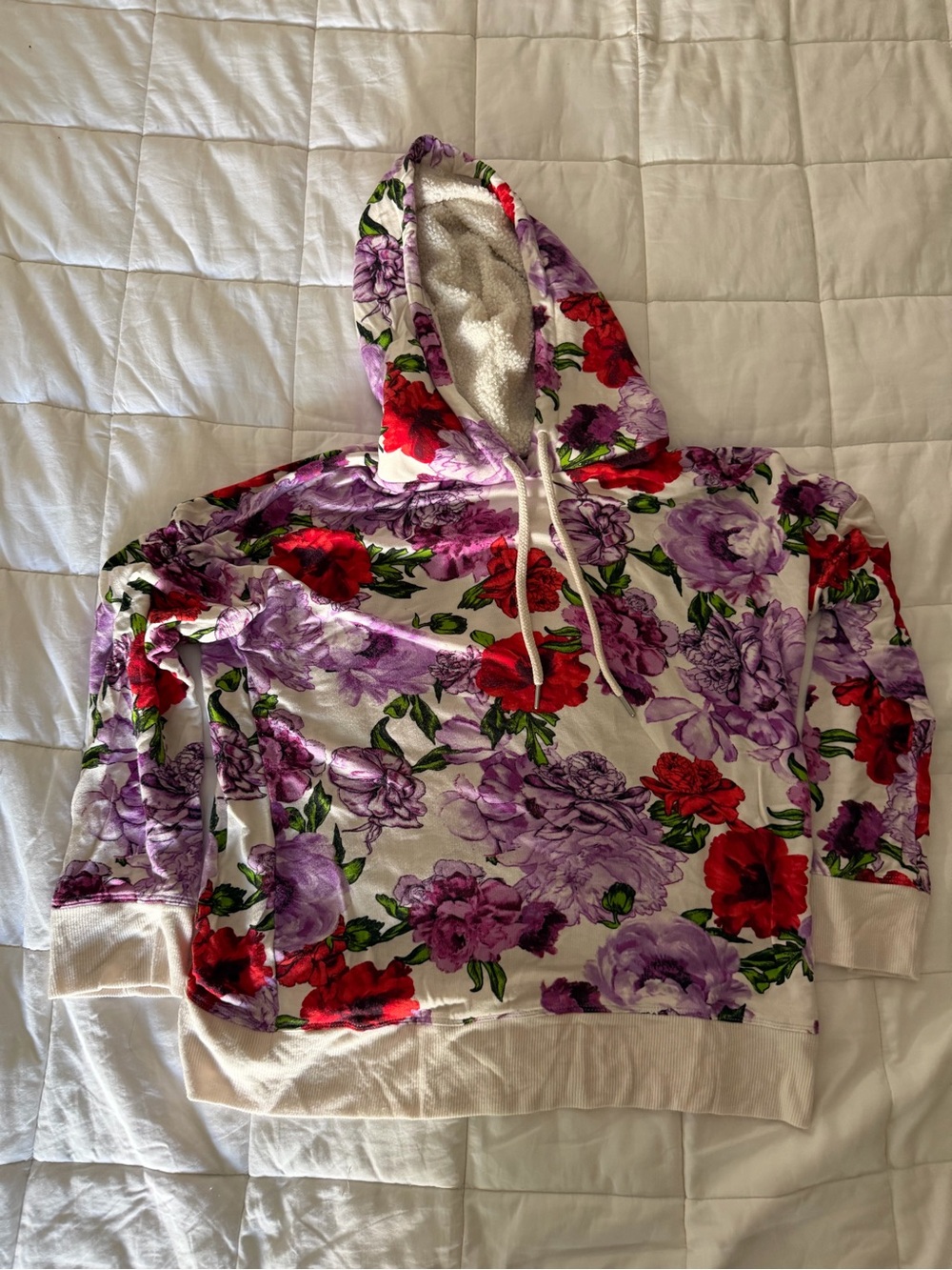 Victoria’s Secret Floral Hoodie Top - Purple & Red Flower Print